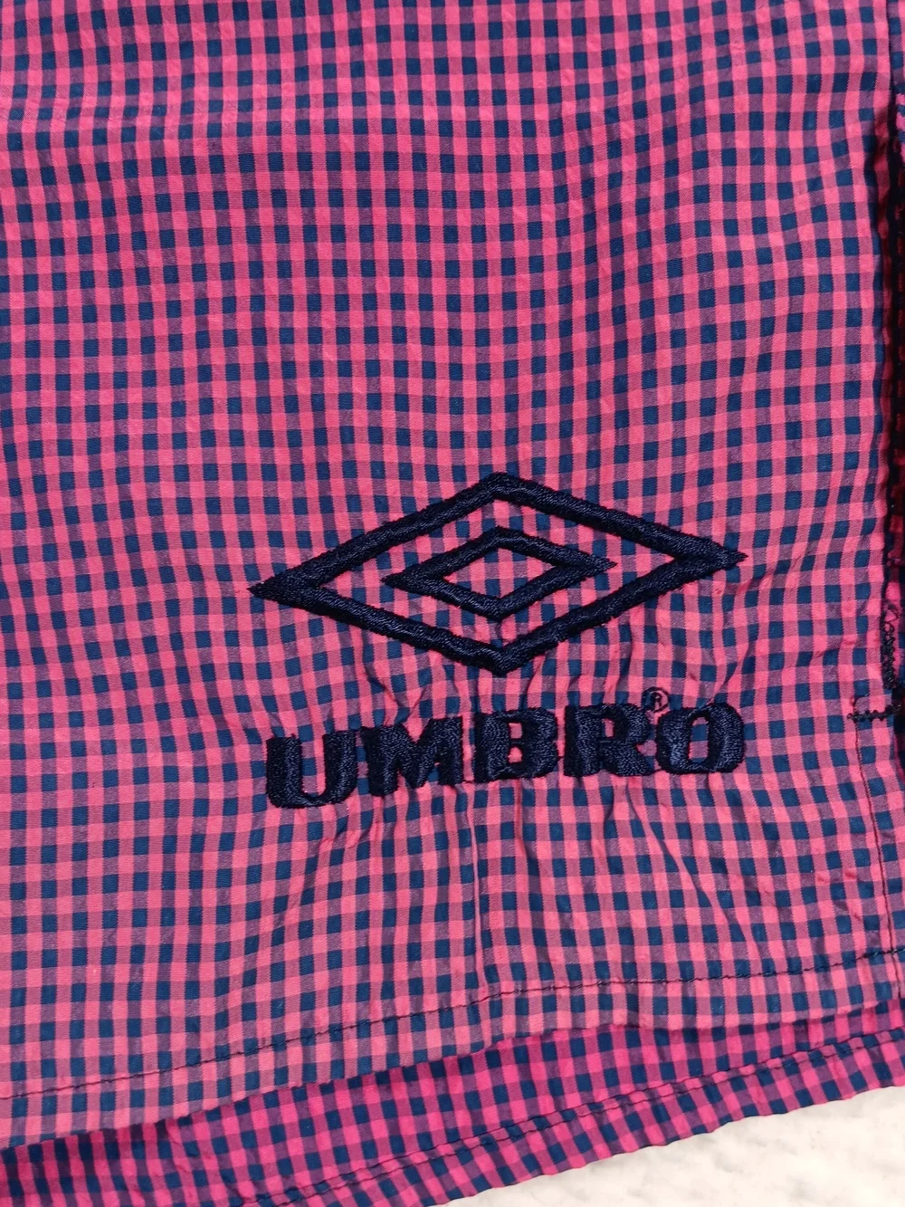 Vintage Umbro Shorts Mens Large (XXL) Check Plaid Nylon Soccer Rugby Drawstring